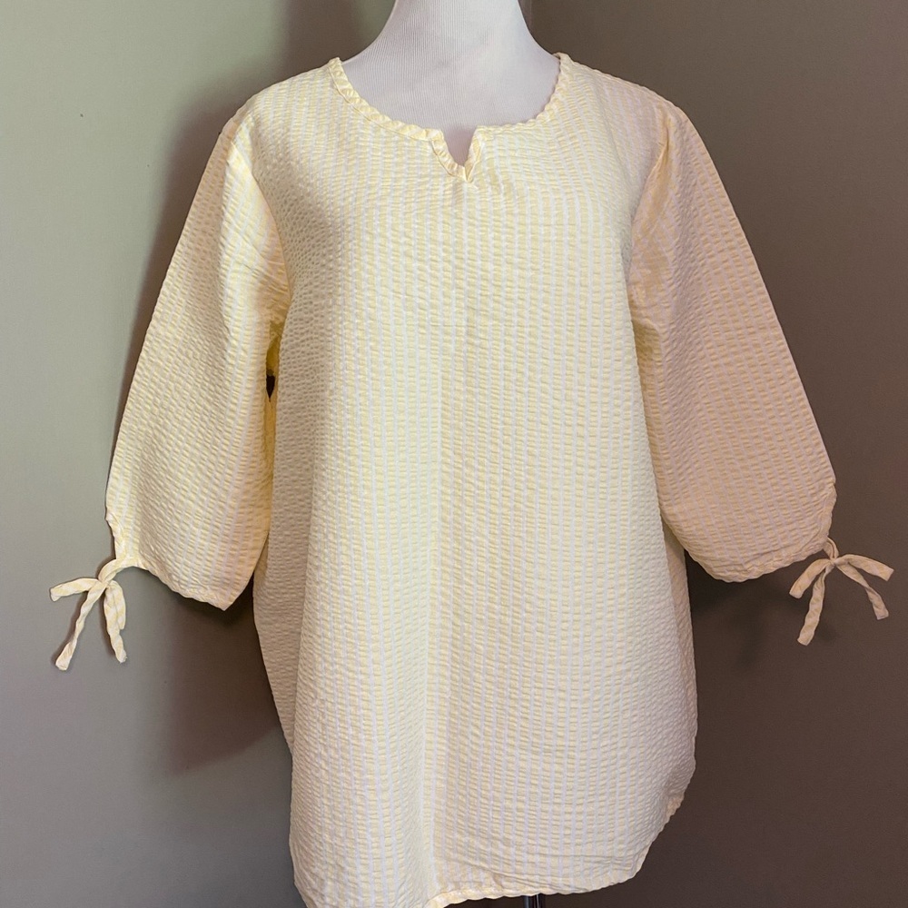 Blair NWOT XL Soft Yellow Check Cotton Blend Seersucker Shirt